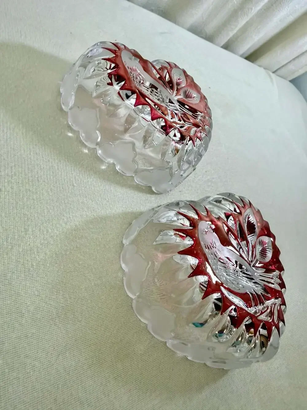 Hofbauer Byrdes Ruby Collection Heart-Shaped Crystal Trinket Dishes - Pair